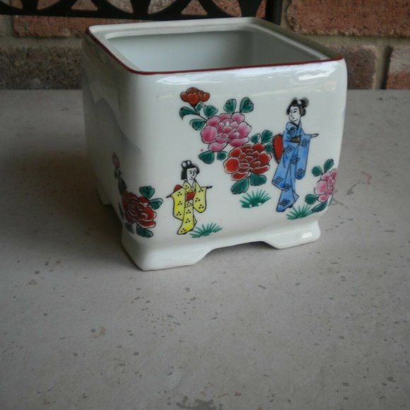 Vintage Other - Vintage Floral Geisha Scene Japan Planter Rare
